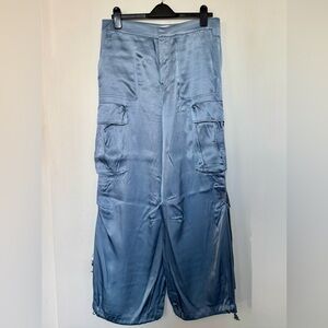 Zara Women's Satin Blue Cargo Pants L